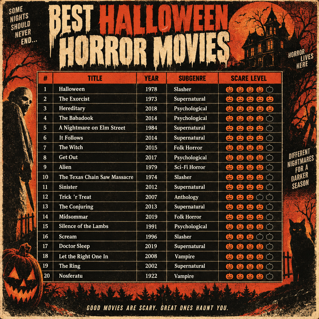 Top 20 Halloween Horror Movies Chart